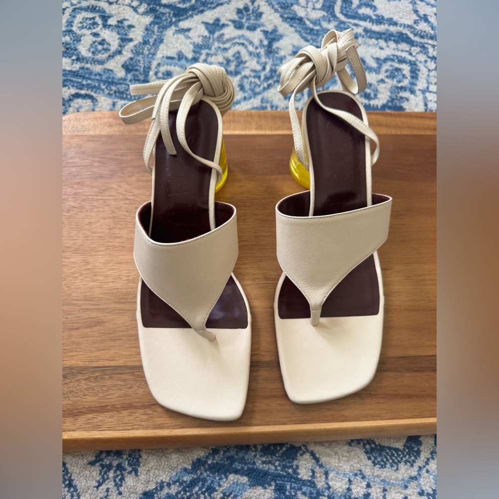 STAUD Alora Heels – Cream with Yellow Heel (Size 38)